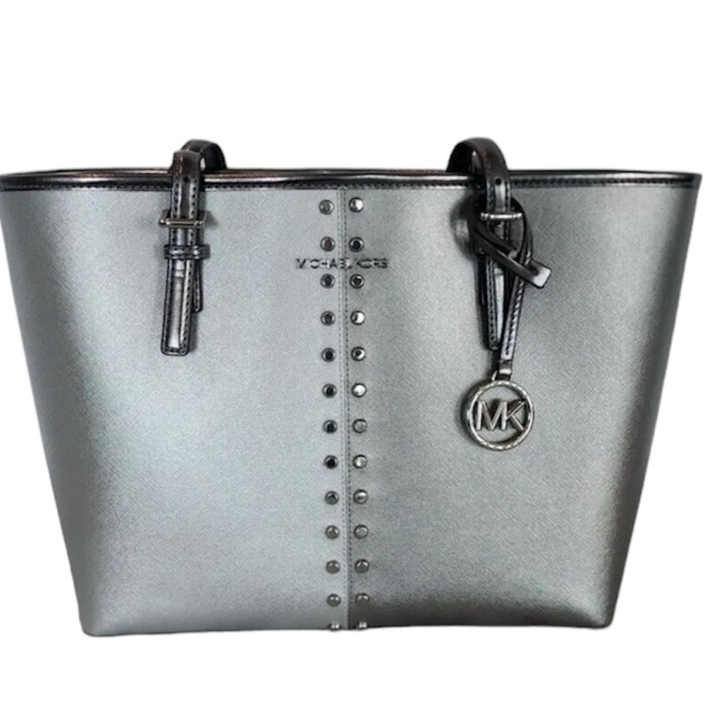 MICHAEL KORS Jet Set Medium Carryall Tote Metallic SILVER MULTI $358